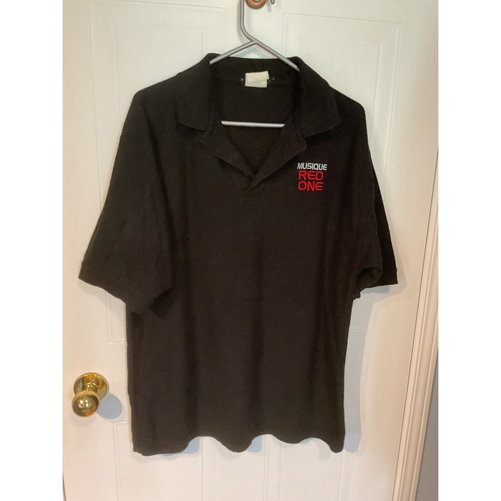 Unbranded Polo Shirt Mens XL Black Excellent Musique Red One Logo Pique Knit